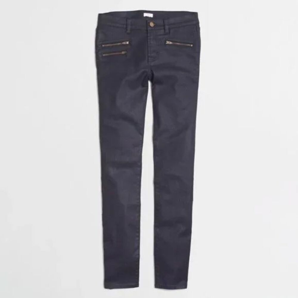 J.Crew women Coated Jeans Size 30‎ stretch mid rise Moto Style dark blue